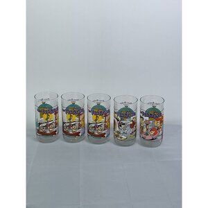 Vintage Hardees Flintstones 30th Anniversary Glass Set 5 Classic Cartoon
